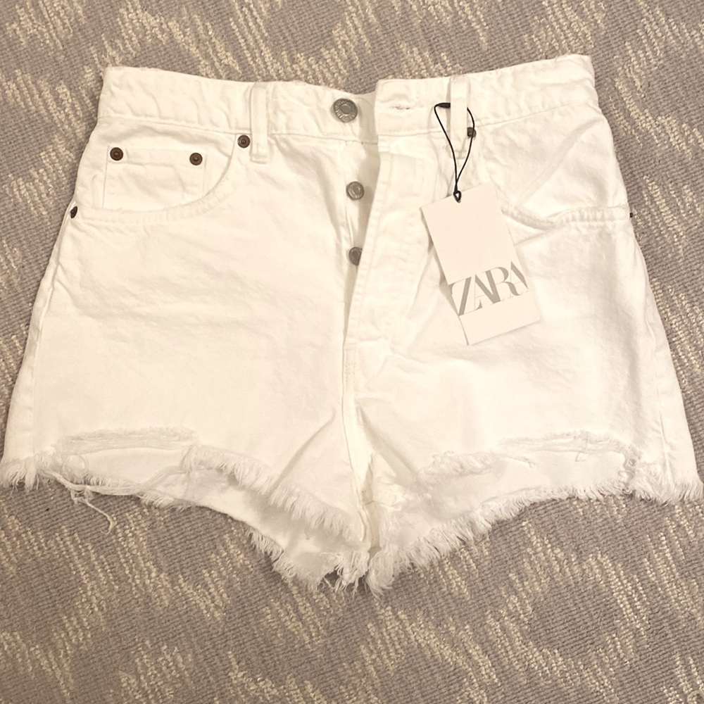 NWT Zara High Rise White Jean Shorts
